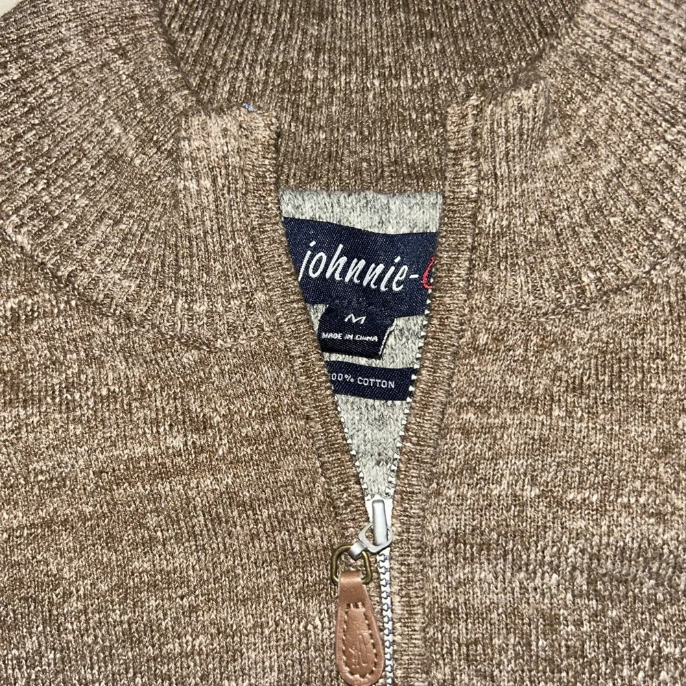 Johnnie-O Performance Cotton Quarter Zip Pullover Sweater Brown MED $128 CAMEL